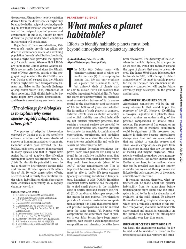 What Makes A Habitable? PDF Habitability