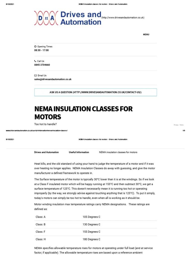 NEMA Insulation Classes For Motors Drives and Automation PDF