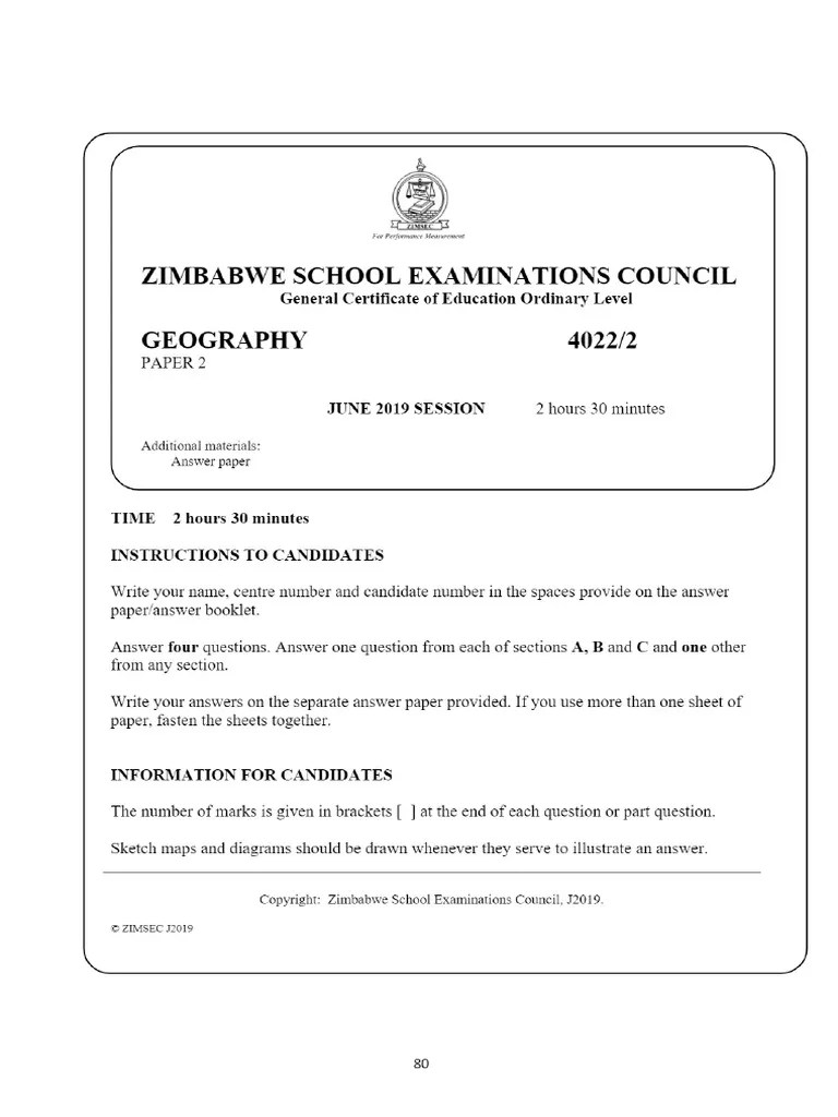 Zimsec O Level Geography June 2019 Past Exam Paper 2 .PDF eLIBRARY PDF