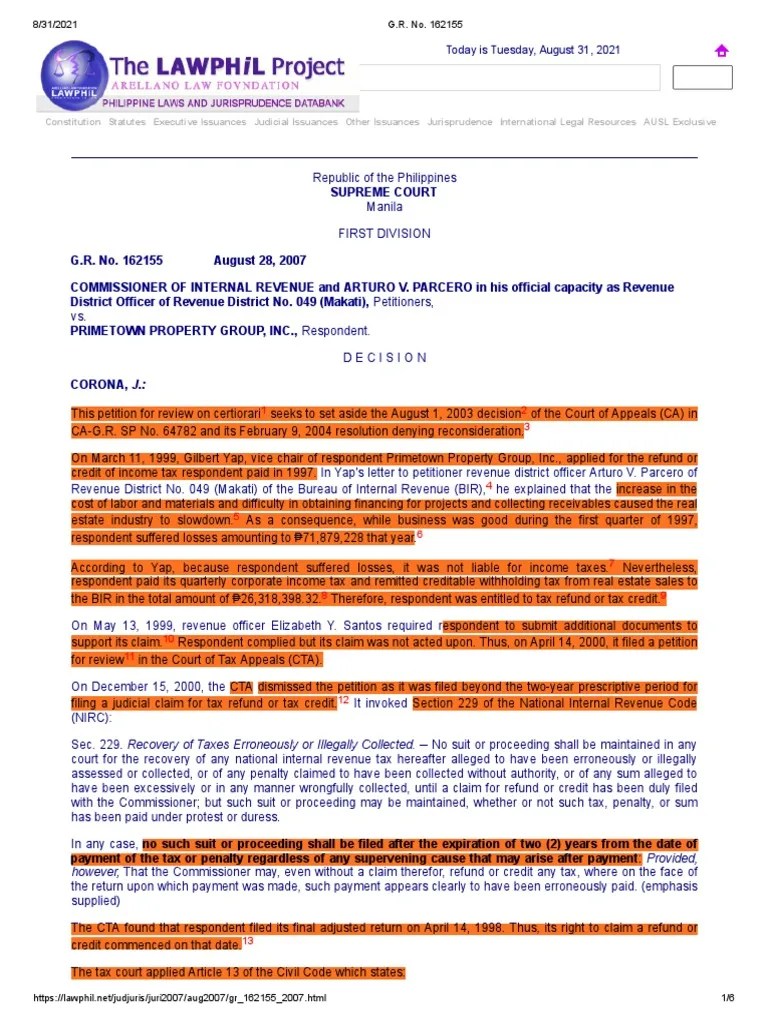 Computation of Prescriptive Period for Tax Refund Claims in Leap Years
