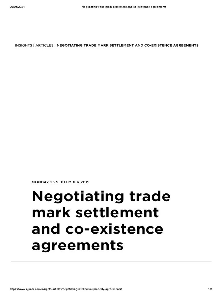 Trade Mark Coexistence Agreement Negotiating Trade Mark Settlement and