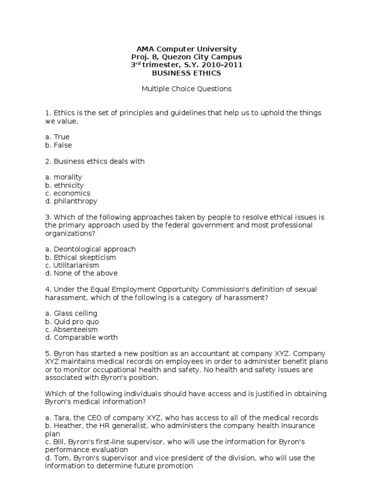 Business Ethics Final Exam