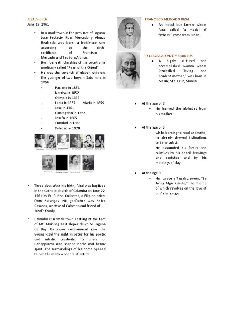 LWWR Transcript Birth of Rizal 1 PDF Philippines