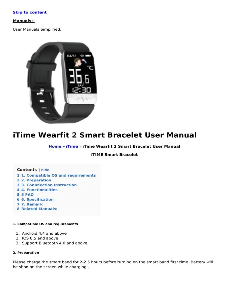 Itime Wearfit 2 Smart Bracelet User Manual Manuals+ PDF Android