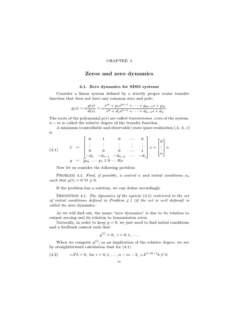Zero Dynamics and Transmission Zeros of Linear Systems PDF Control