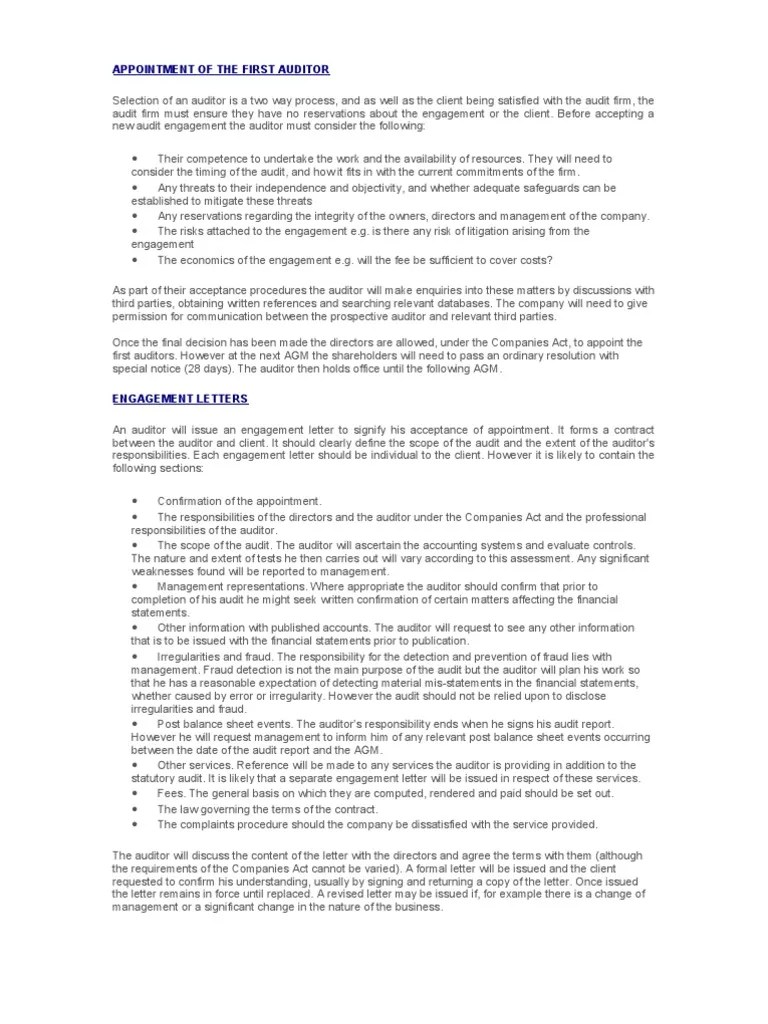 Auditor Appointment Auditor's Report Audit