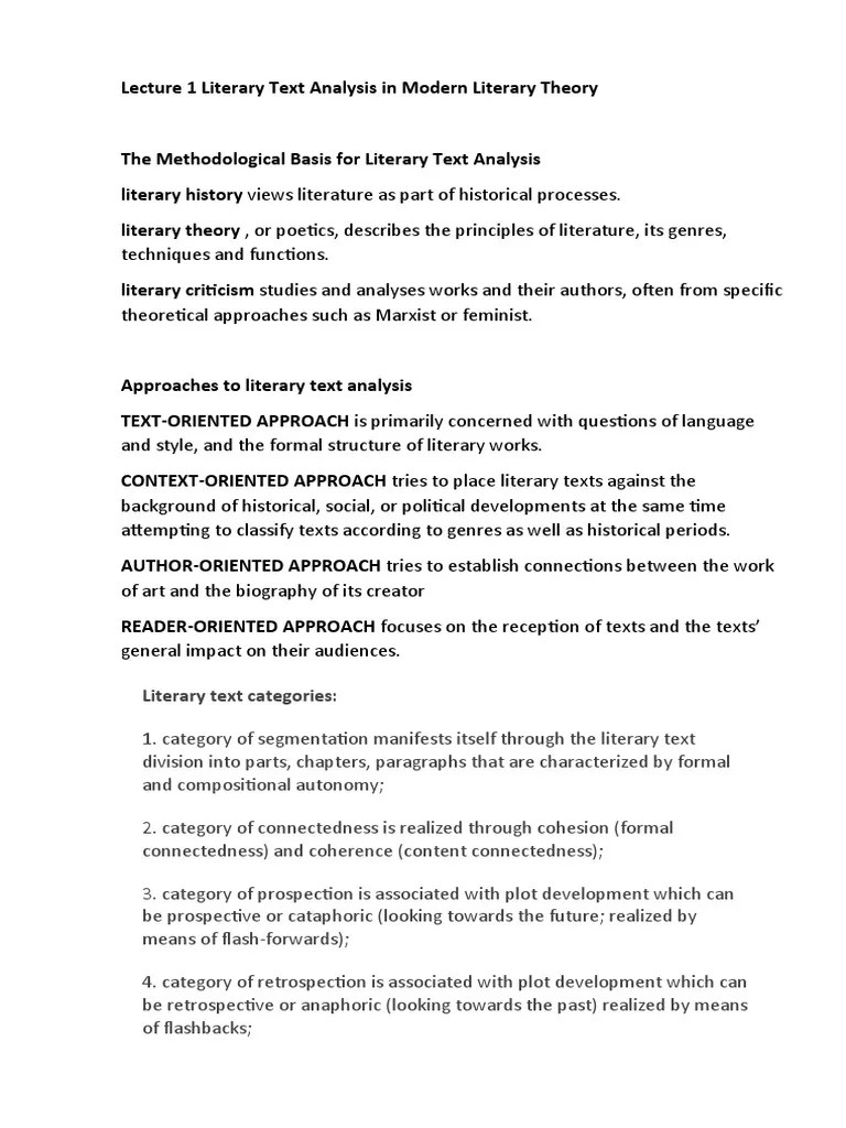 Literary Text Analysis PDF Poetry Narration