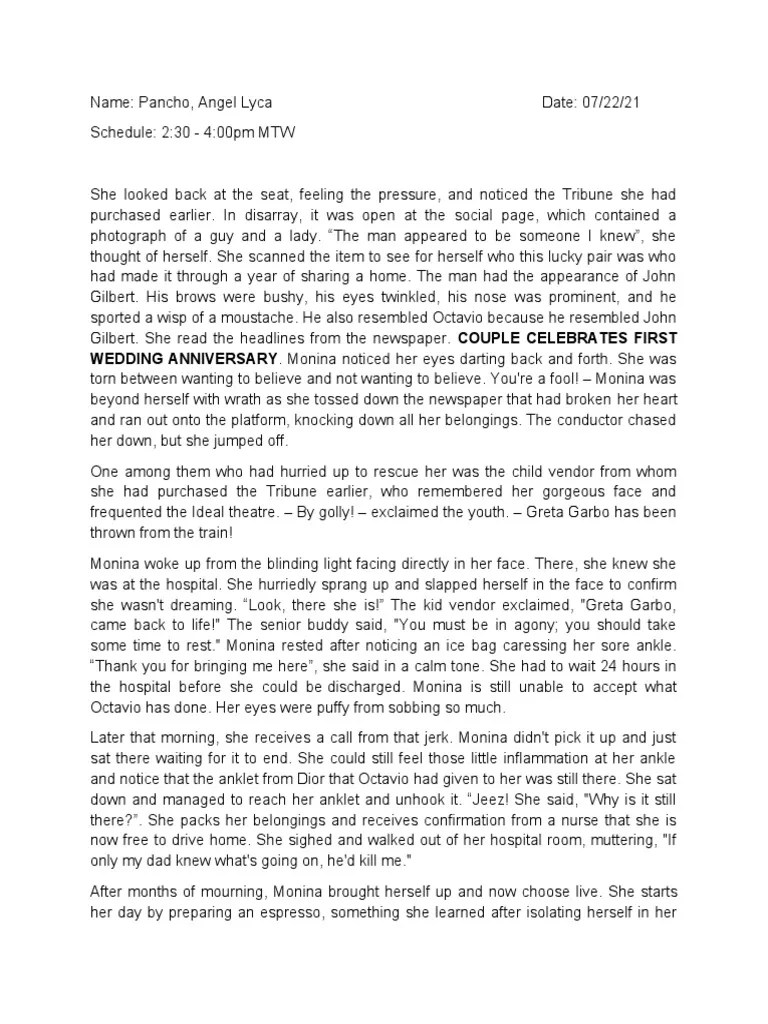 WEDDING ANNIVERSARY. Monina Noticed Her Eyes Darting Back and Forth