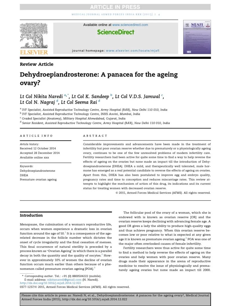 DHEA Improve Egg and Ambryo Quality PDF Ovary Sex