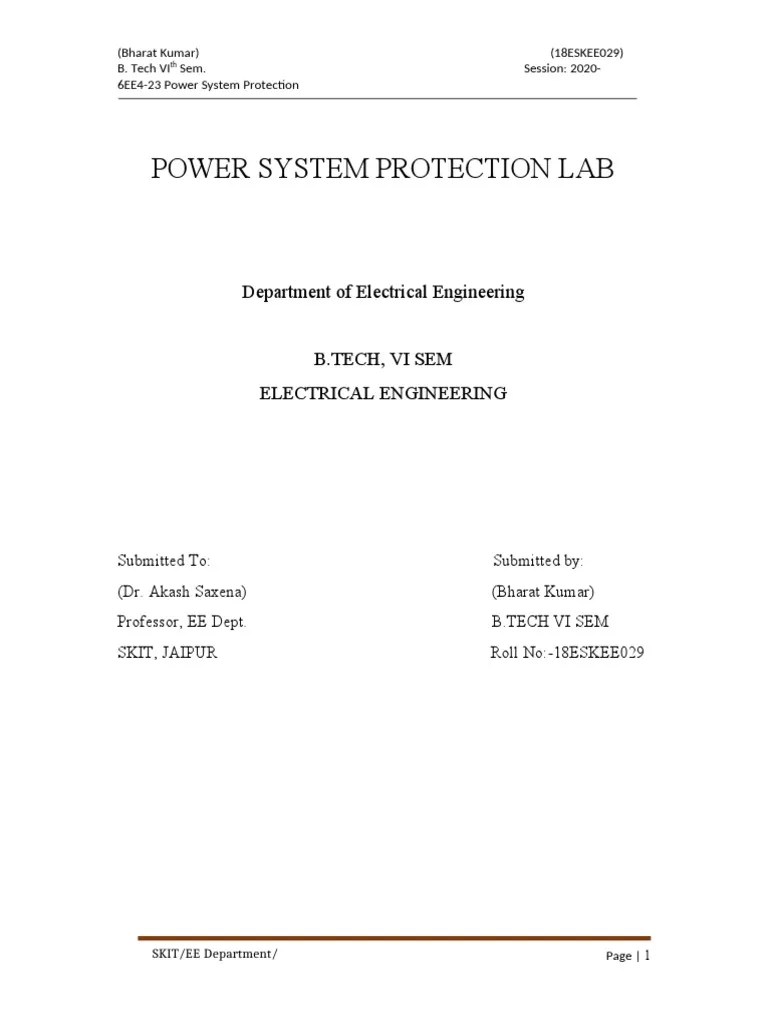 Power System Protection Lab Department of Electrical Engineering PDF