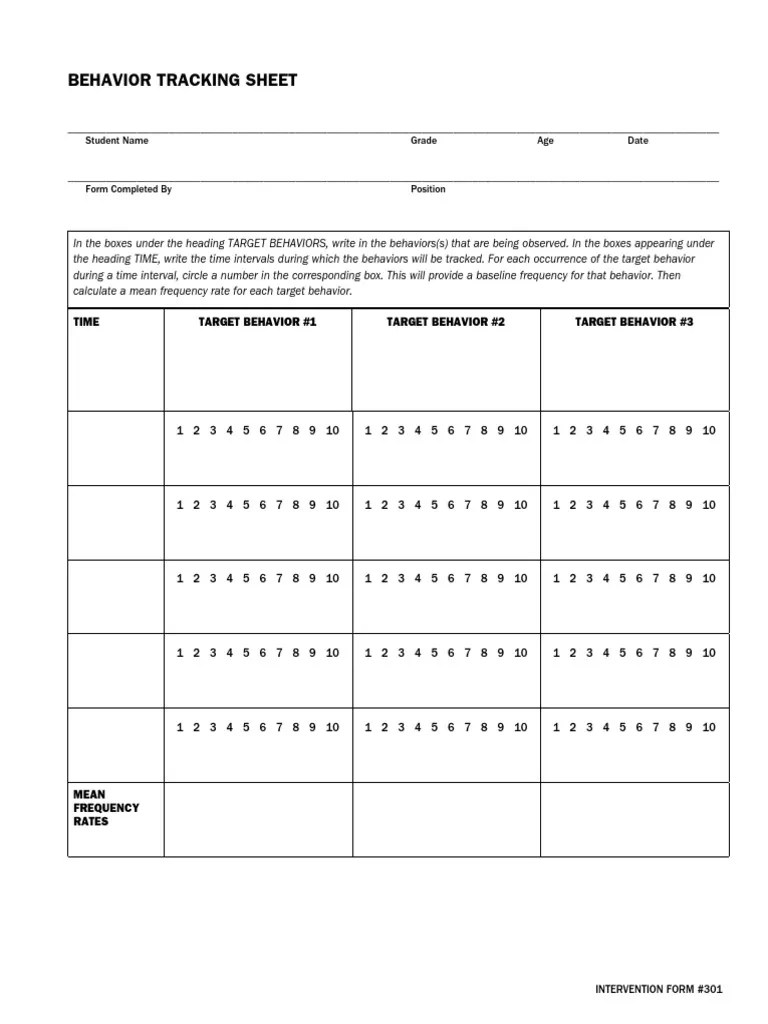 Adhd Behavior Tracking Sheet PDF