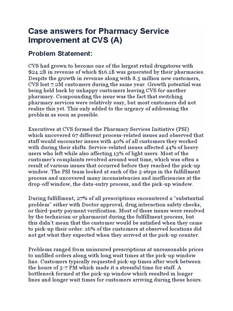 Cvs Pharmacy Service Improvement Case Pdf Pharmacy Enterprise