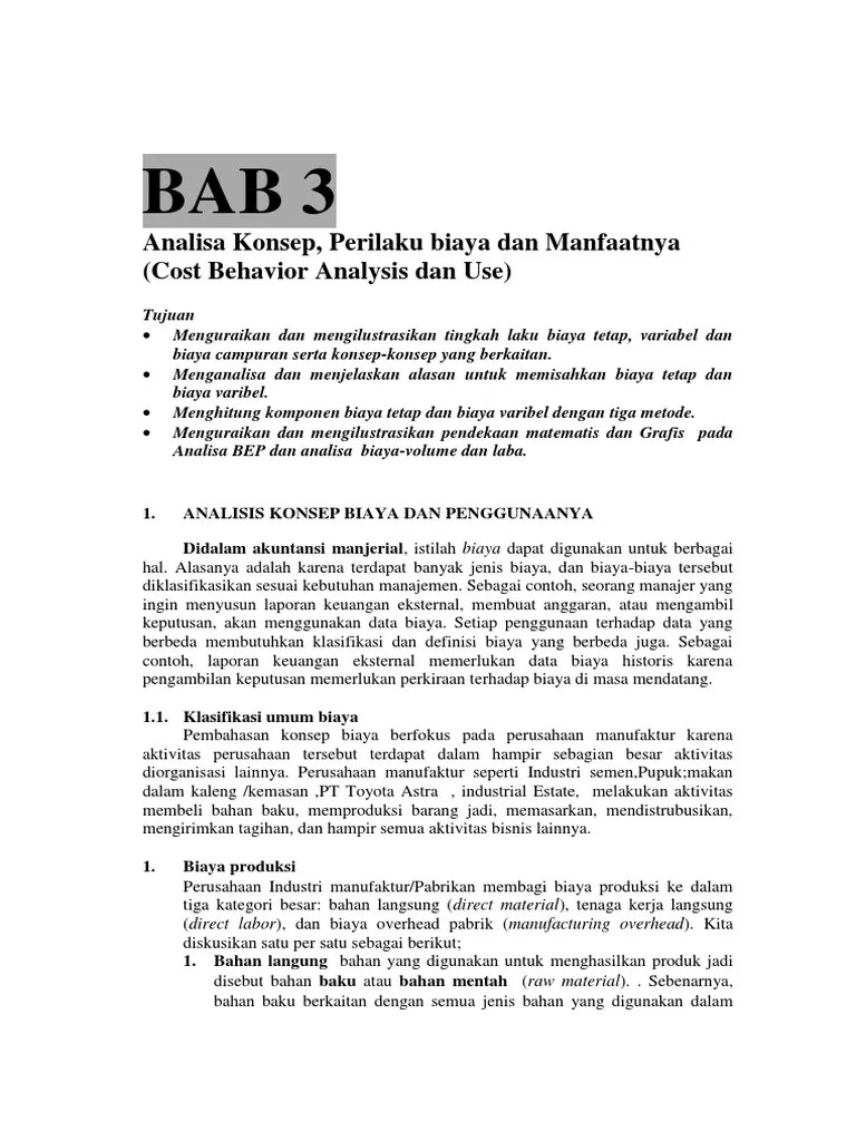 BAB 3 Analisa Konsep, Perilaku Biaya Dan Manfaatnya (Cost Behavior Analysis  Dan Use) | PDF