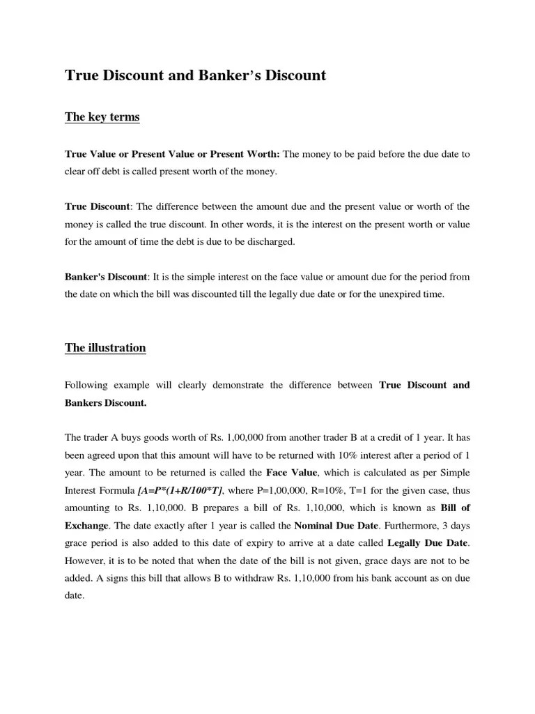 True Discount and Banker's Discount The Key Terms PDF Present Value Money