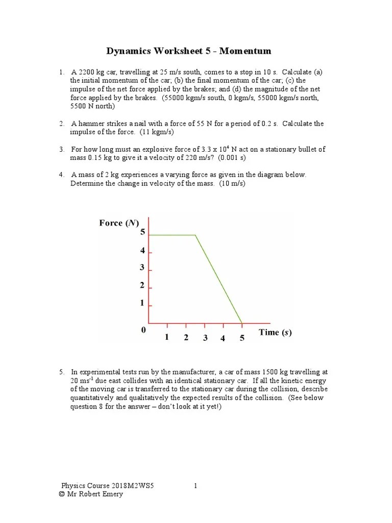 Dynamics Worksheet 5 PDF Collision Force