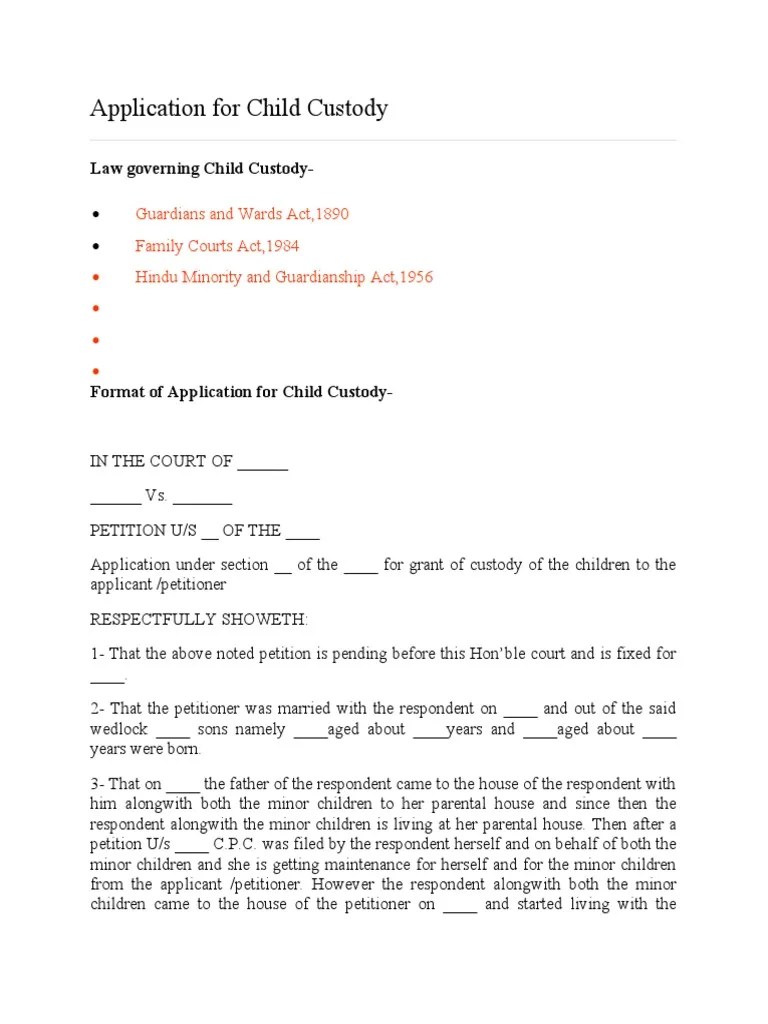 Application Format For Child Custody PDF Legal Guardian Family Law