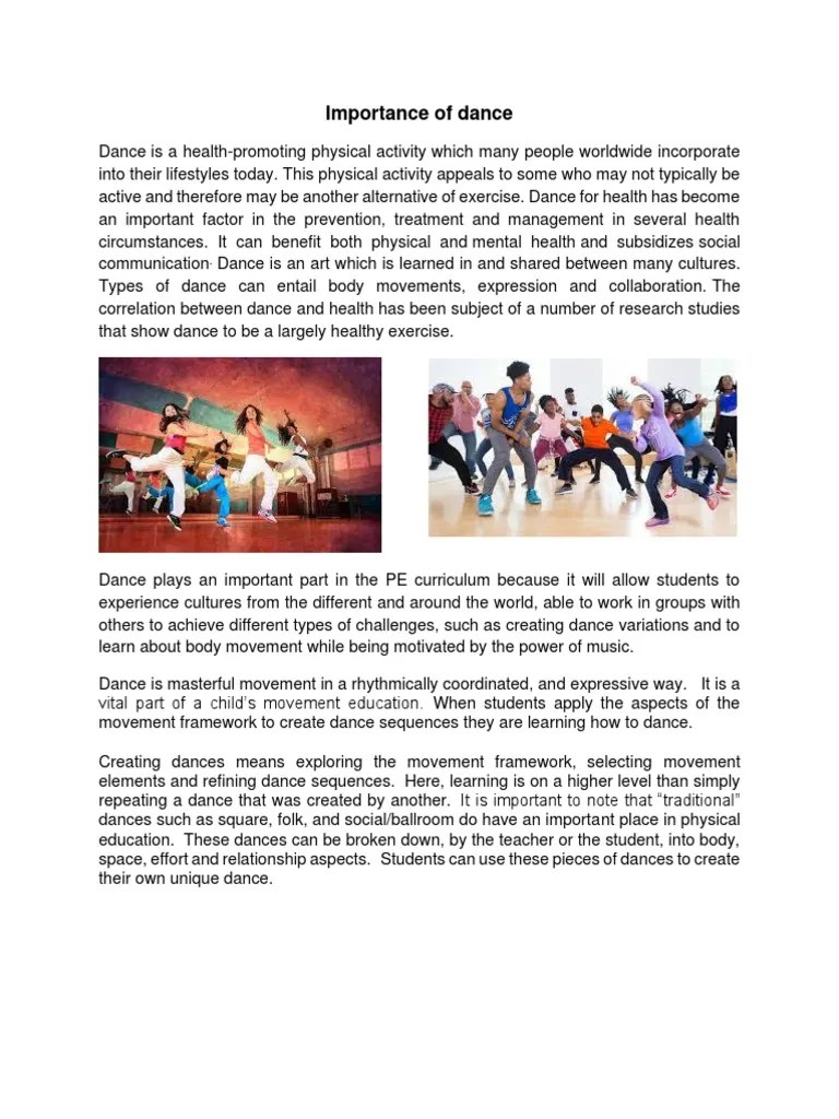 Importance of Dance PDF Dances Physical Education