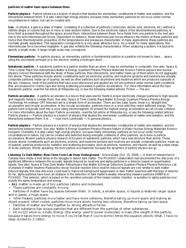 particles of matter have space between them Matter Neutron