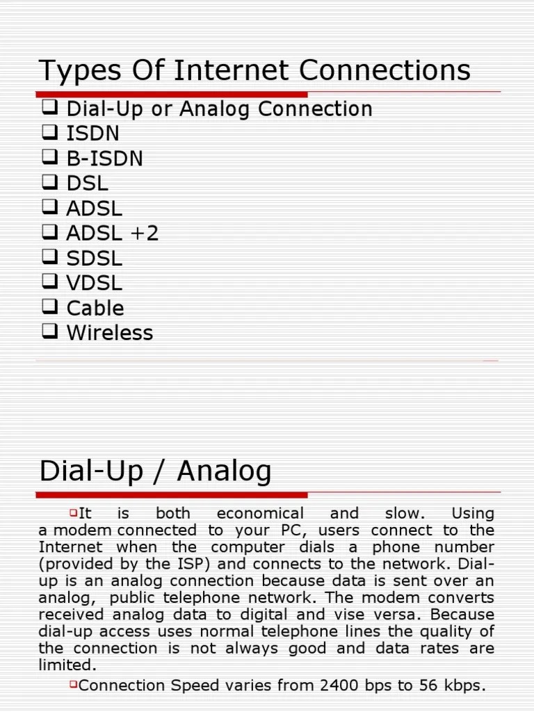 Types of Connections PDF Digital Subscriber Line Access