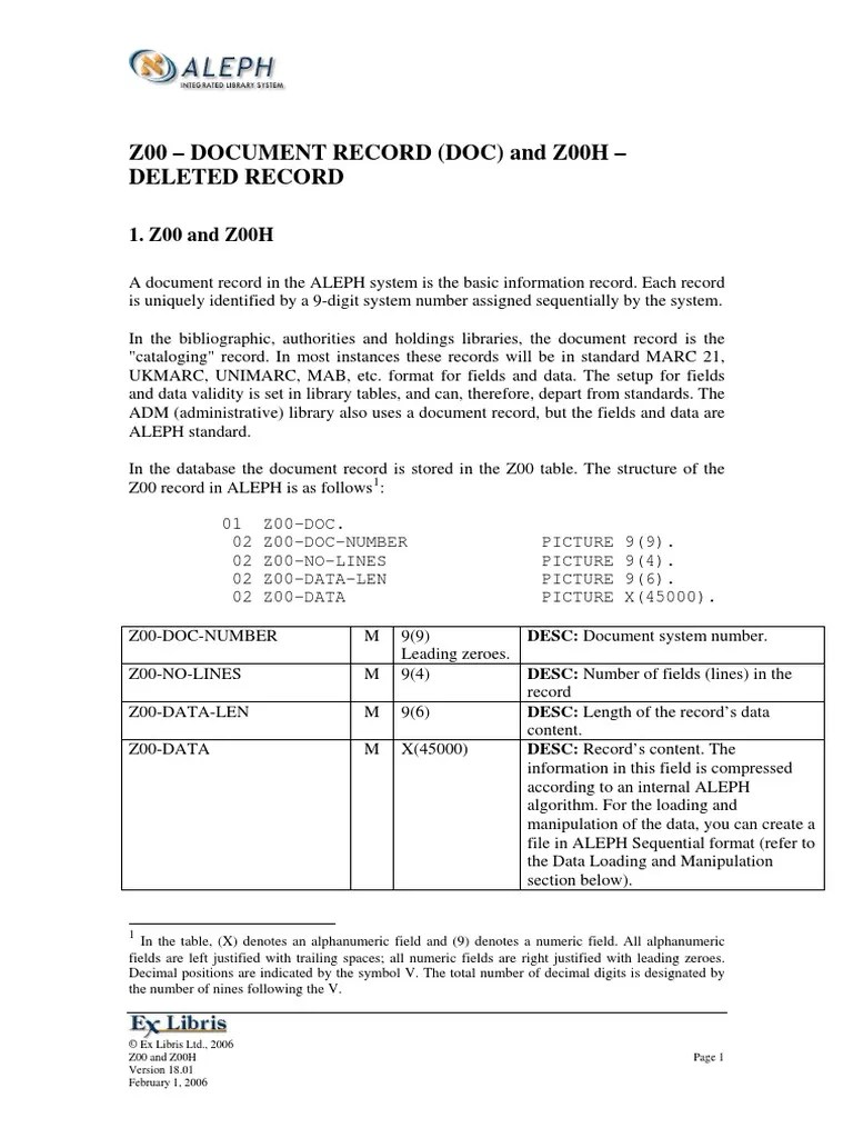 Z00 Document Record (Doc) and Z00H Deleted Record PDF Computer