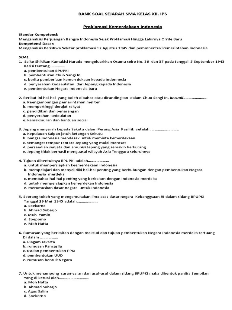 Kumpulan Soal Sejarah Kelas Xii Ips Beserta Jawabannya