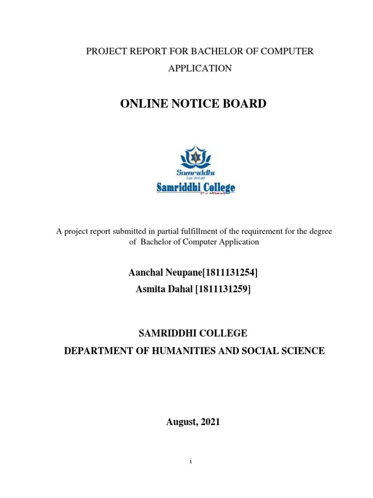 Online Notice Board Project Report For Bachelor of Computer