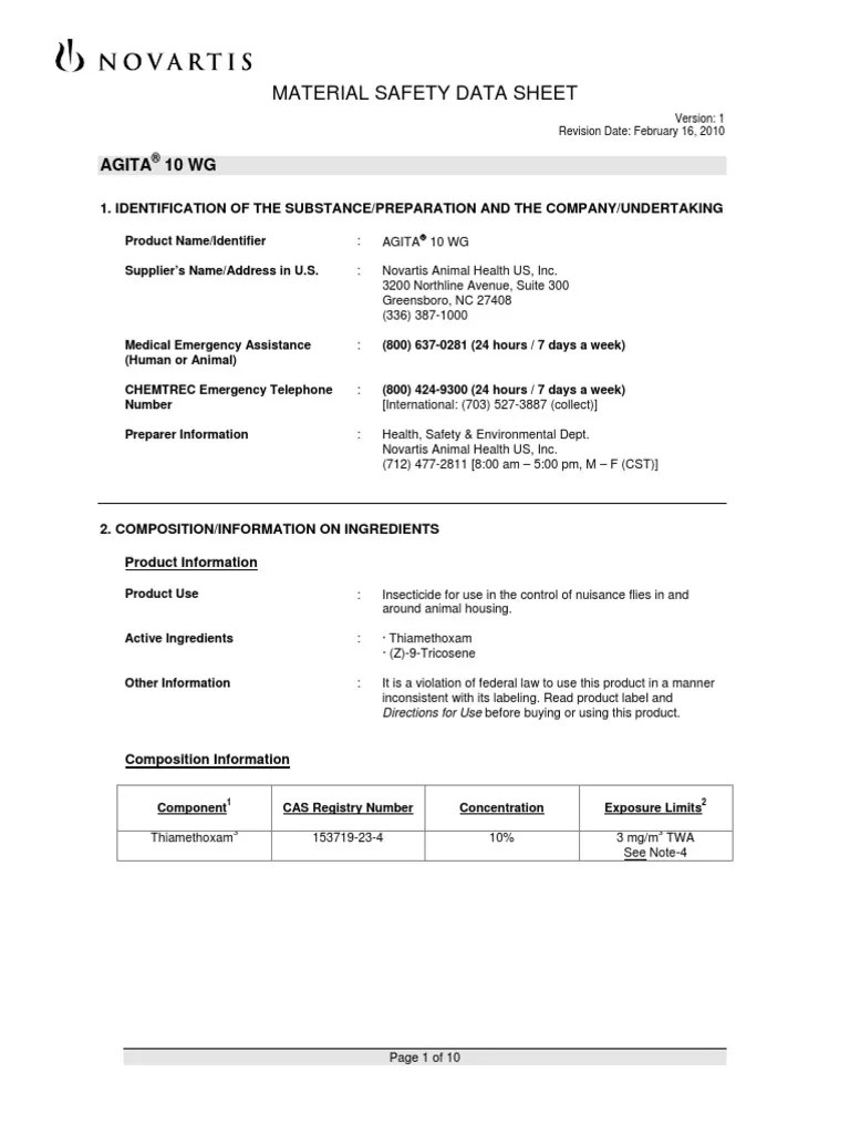 MSDS Agita 10WG PDF Dangerous Goods Toxicity