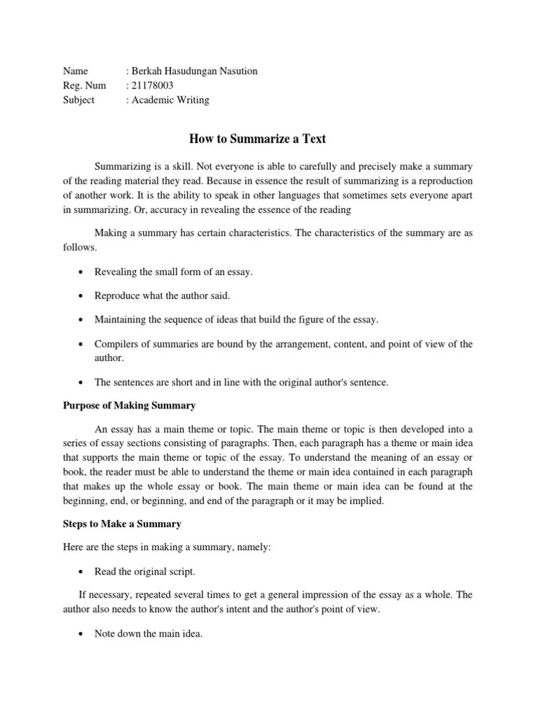 How To Summarize A Text Purpose of Making Summary PDF Essays Adverb