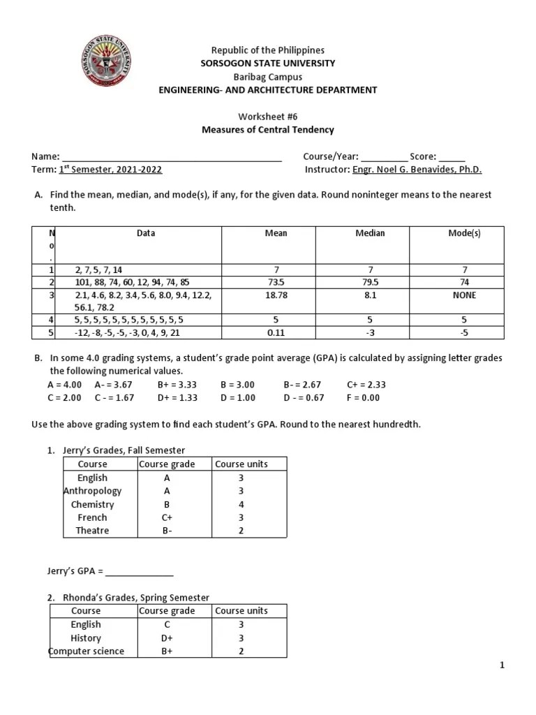 Worksheet - 6 (Measures of Central Tendency) .Docx | PDF | Mean