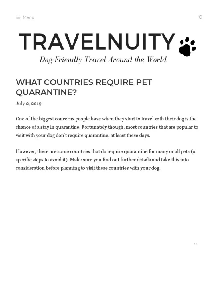 What Countries Require Pet Quarantine Travelnuity PDF Quarantine
