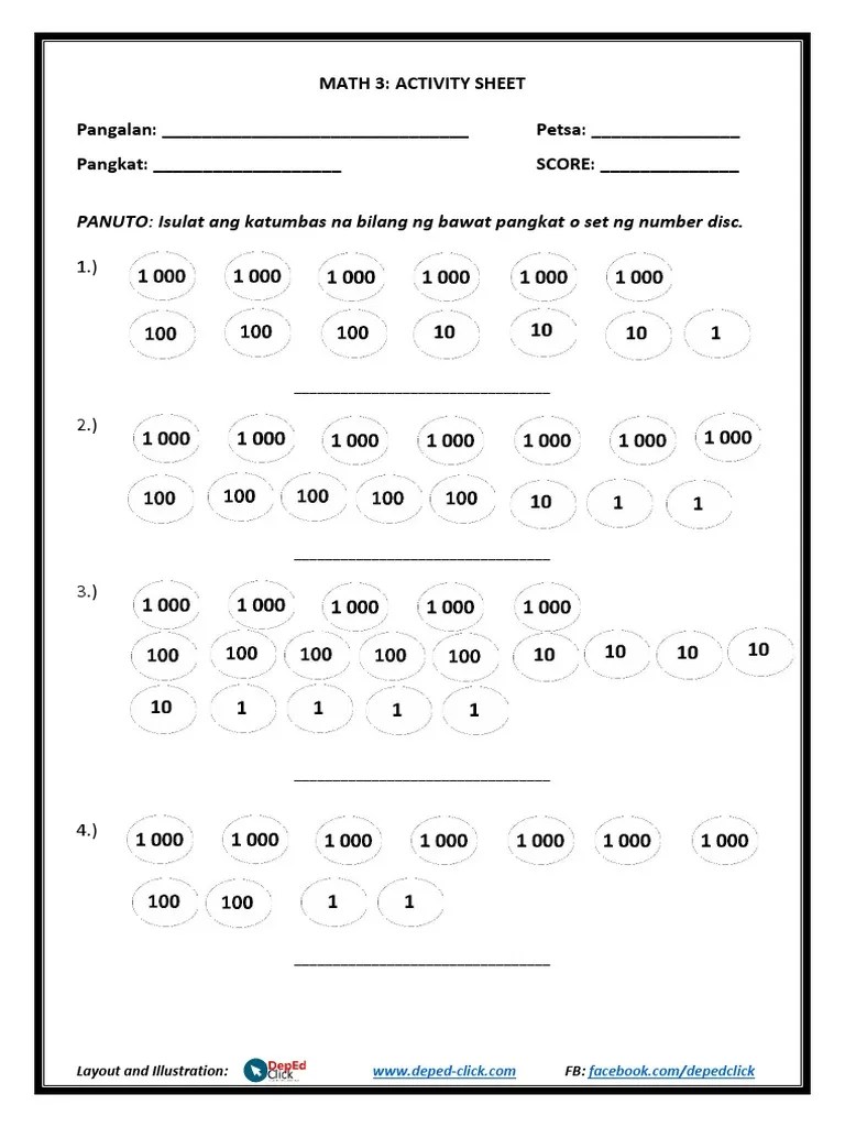 Grade 3 Math Activity Sheets Q1 Week 1 PDF