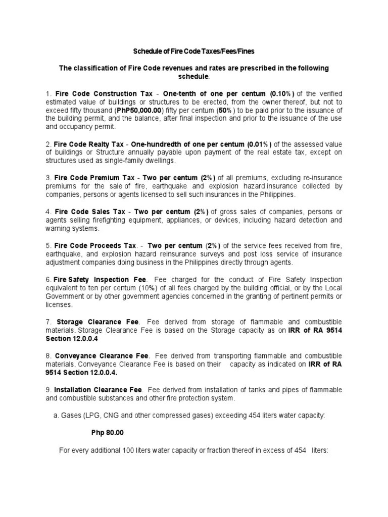 Schedule of Fire Code Taxes, Fees, Fines, and Services A Comprehensive Guide to Revenue