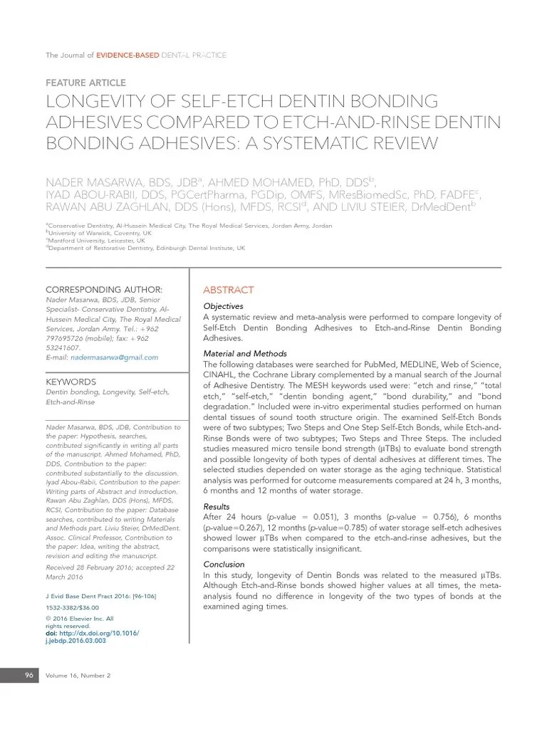 Longevity of Self Etch Dentin Bonding Adhesives Compared To Etch and
