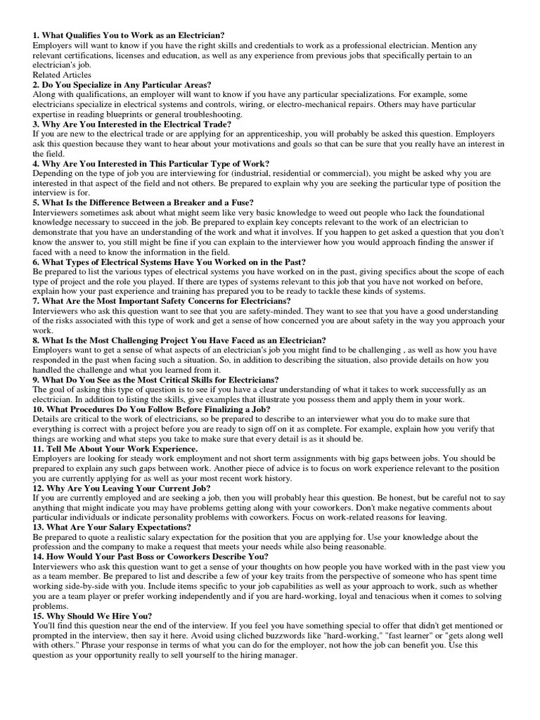 Electrical Safety Interview Questions - J. Fred | PDF | Electrician