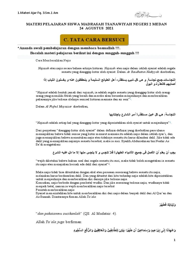 6. 24- Agt- Sm 1. Tata Cara Bersuci ( Thaharah )(1) | PDF