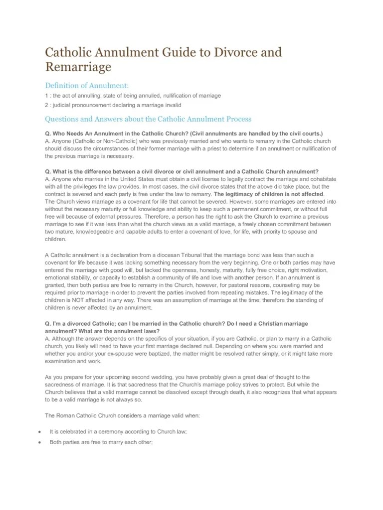 Catholic Annulment Guide to Divorce and Remarriage Marriage Annulment