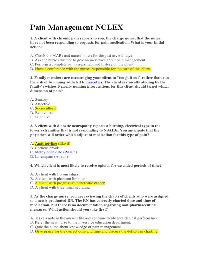 Pain Management NCLEX PDF Analgesic Pain