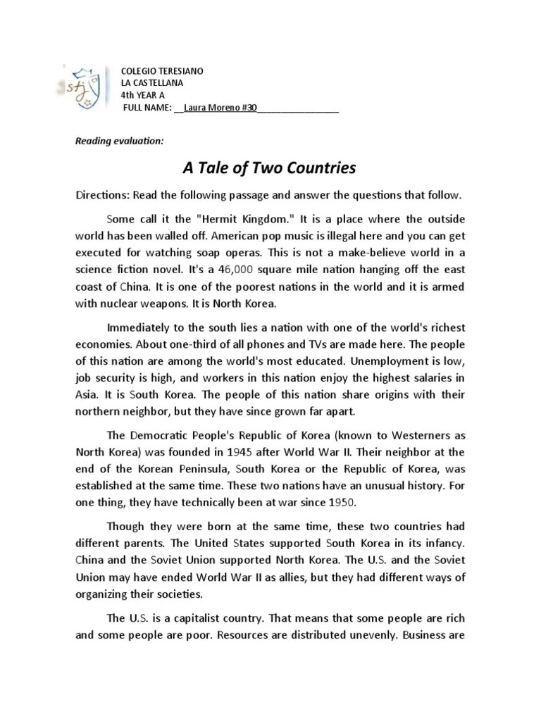 A Tale of Two Countries Evaluacion 4to Año | PDF | North Korea | World