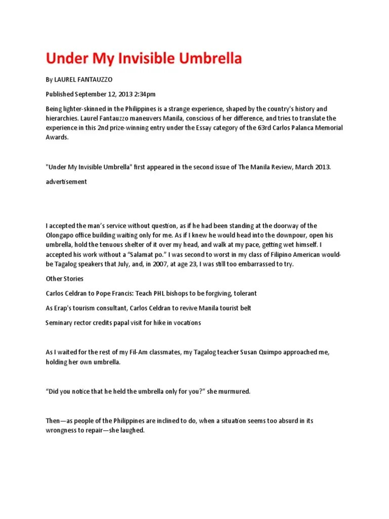 Under My Invisible Umbrella PDF Philippines