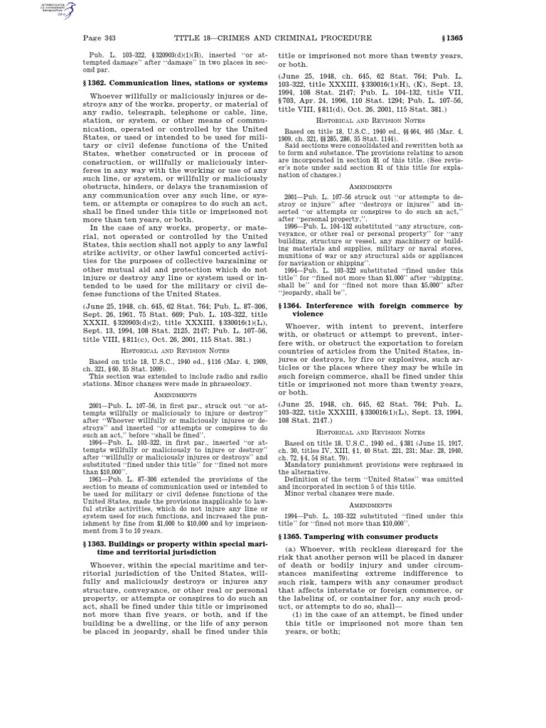 The Criminal Code Title 18 of The United States Code Part PDF