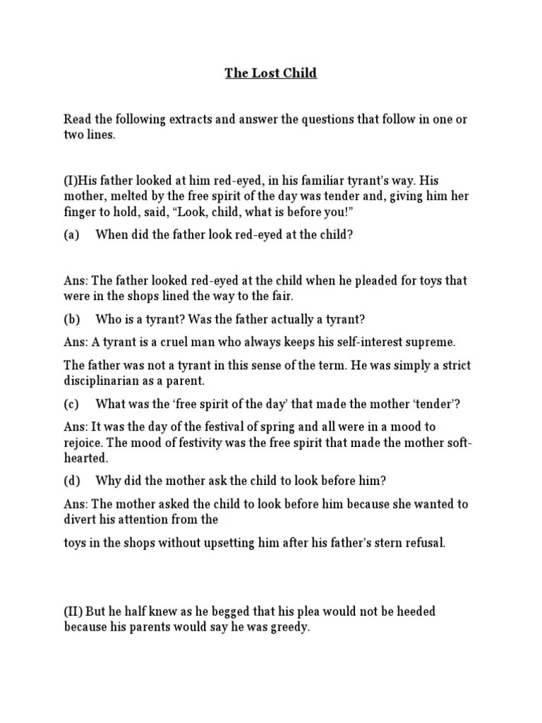 The Lost Child Q & A PDF