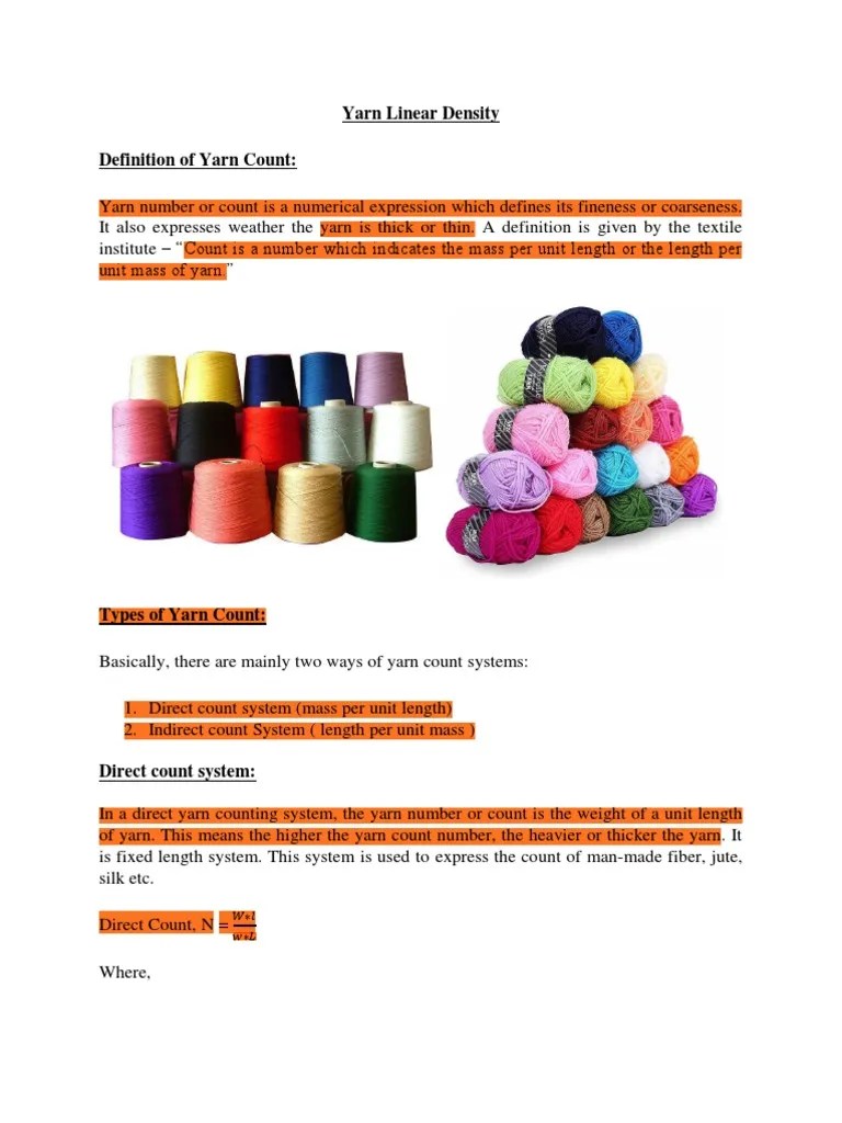 Yarn Linear Density Definition of Yarn Count PDF Textile Arts