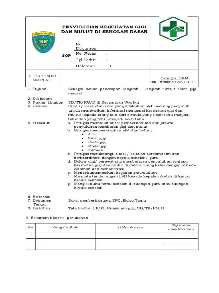 Sop Penyuluhan Kesehatan Gigi Dan Mulut Di Sekolah Dasar | PDF