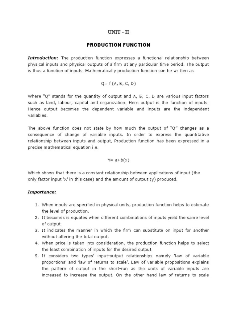 Mefa Unit2 PDF Production Function Long Run And Short Run