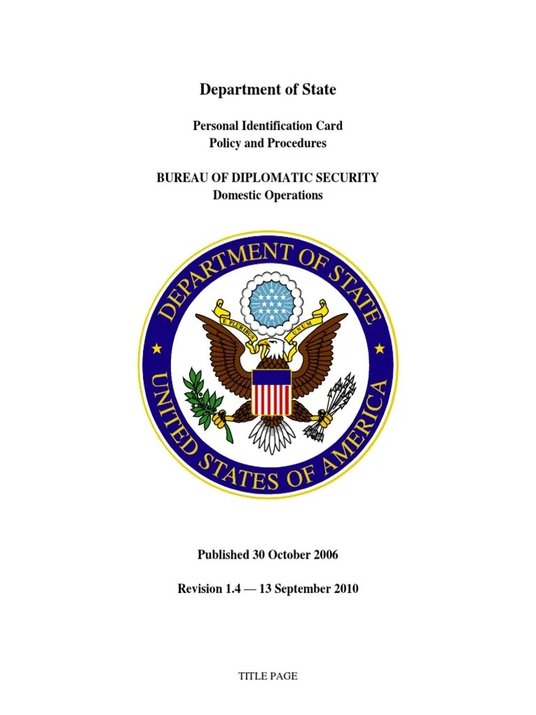 Department of State Personal Identification Card Policy and Procedures