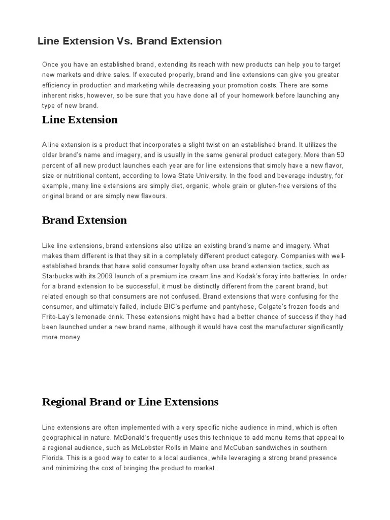 Brand Extension Vs Line Extension PDF Brand Economies