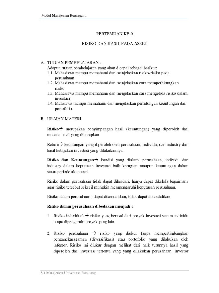Pertemuan Ke-6_resiko Dan Hasil Pada Asset | PDF