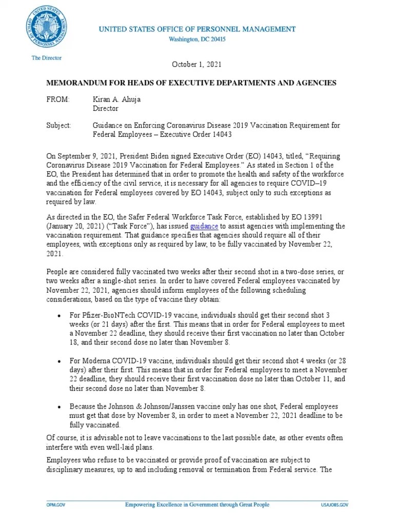 Opm Guidance January 22 2025 OPM Guidance On Enforcement of COVID Vaccination Requirement PDF