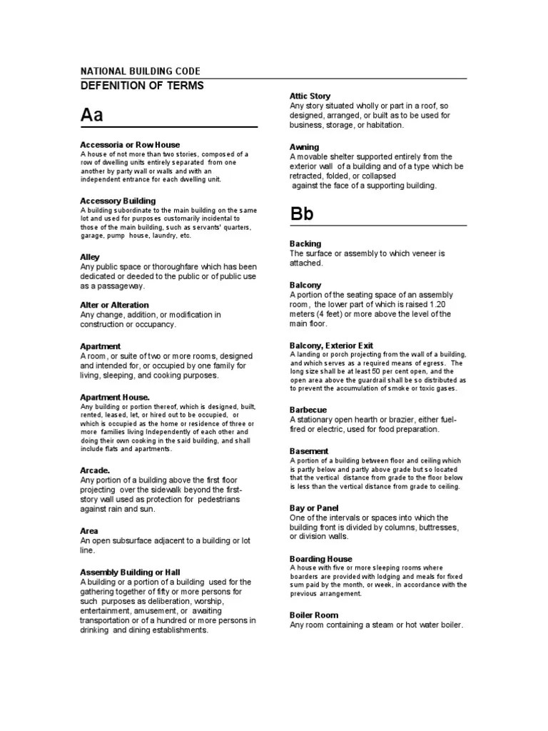 NATIONAL BUILDING CODE DEFINITION OF KEY TERMS PDF Chimney Wall