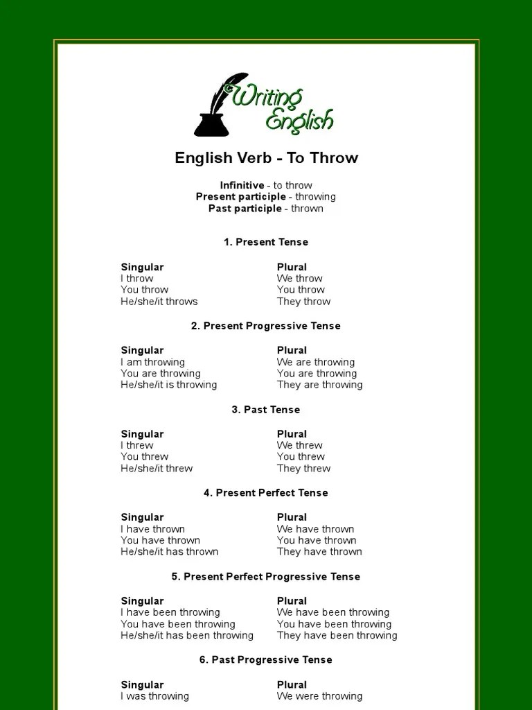 English Verb To Throw PDF Perfect (Grammar) Grammatical Tense